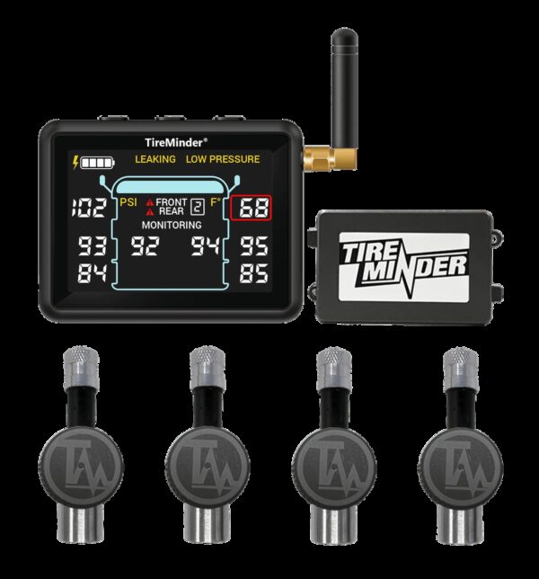 Minder Research TireMinder i10 TPMS, 4 Flow-Through Sensors, 3.15 Inch Display