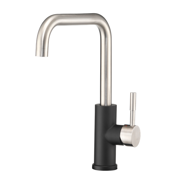 Dura Faucet RV Kitchen Faucet with 90-Degree Spout, Black/Silver