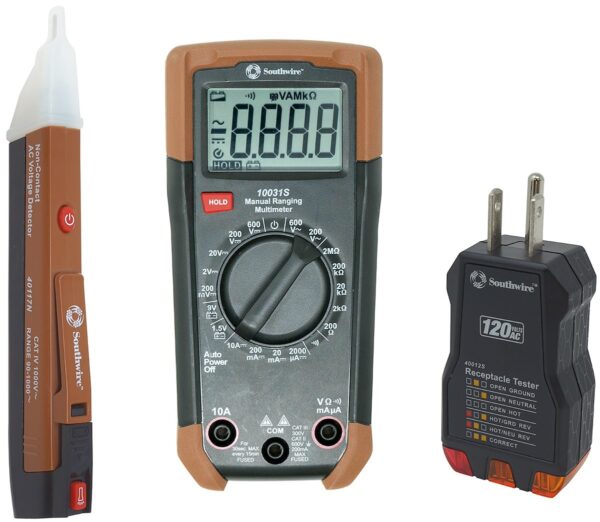Southwire Electrical Test Kit with Multimeter, Voltage Detector, and Receptacle Tester