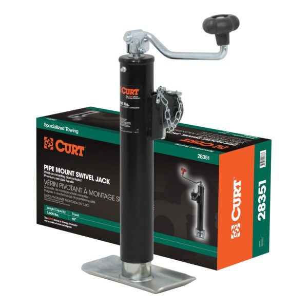 CURT Pipe-Mount Trailer Tongue Jack, 5,000 lb, Round Topwind