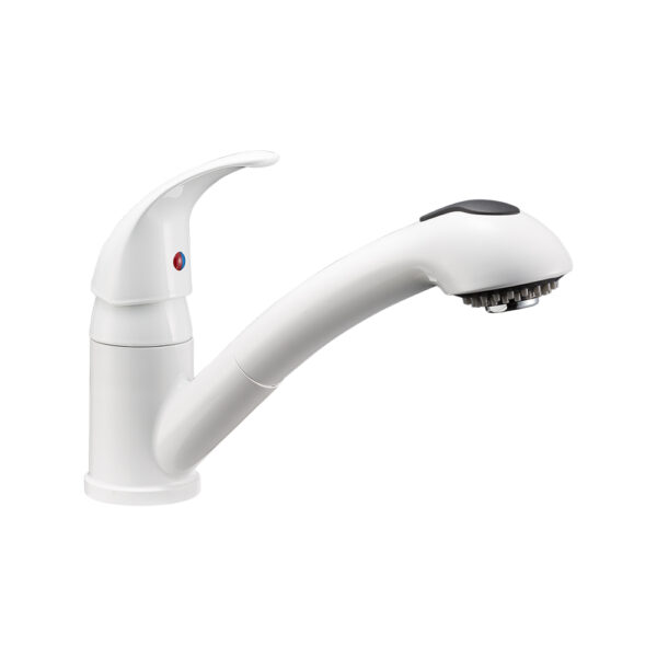 Dura Faucet Single Handle Kitchen Faucet, Pull-Out Sprayer, White