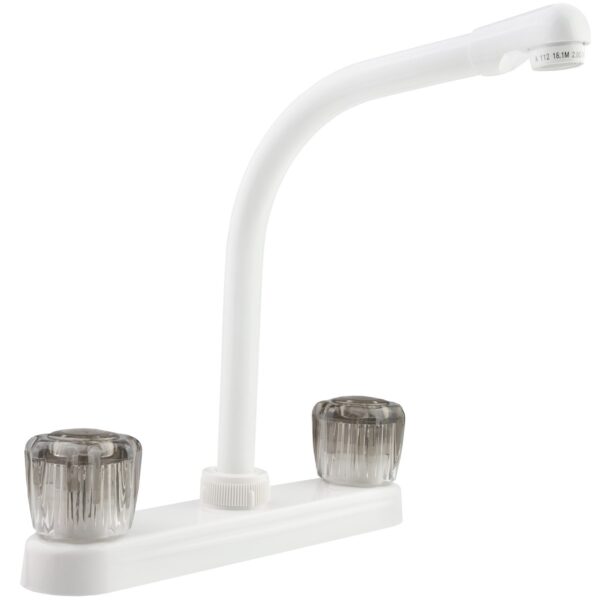 Dura Faucet RV Kitchen Faucet, High Arc, Dual Knob, White