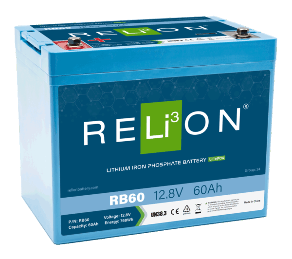 RELiON 12 Volt 60 Ah Lithium Deep Cycle Battery, Group 24