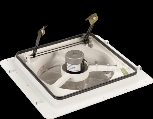 MaxxAir Powered Roof Vent, 14 x 14 Inch, Smoke Lid, White Frame