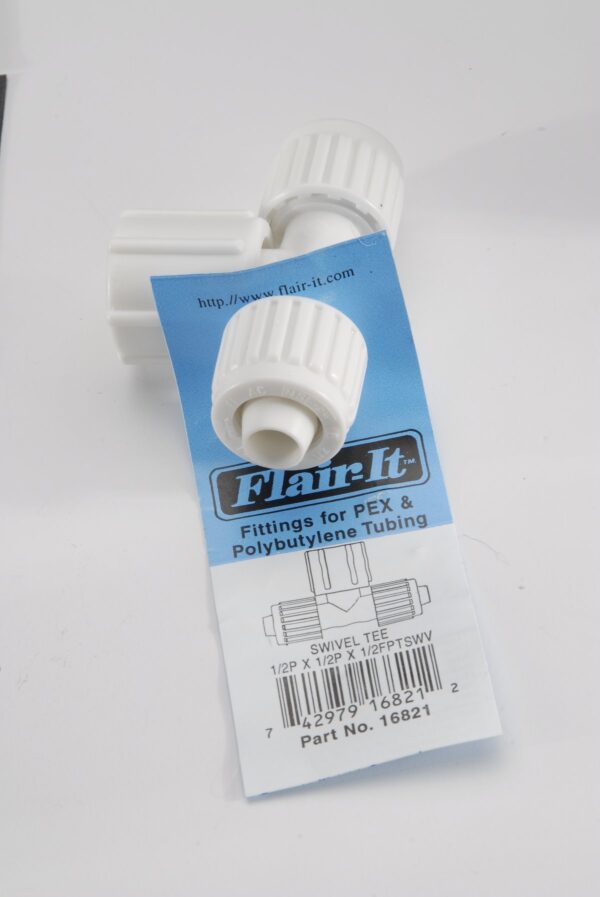 Flair-It Hose Barb to Swivel Tee, 1/2 Inch, White
