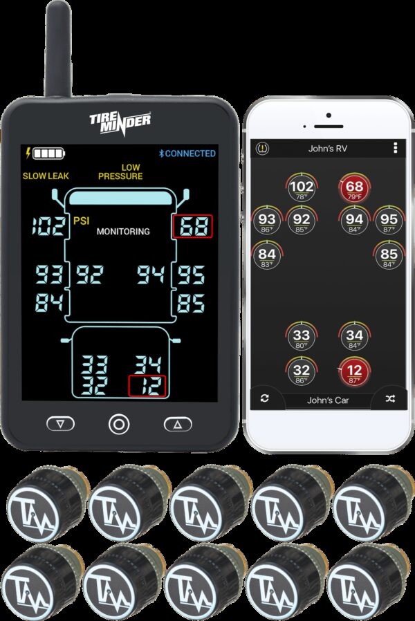 Minder Research TireMinder A1 AS TPMS, 10 Sensors, 5.5 Inch Display, Smart Technology Compatible