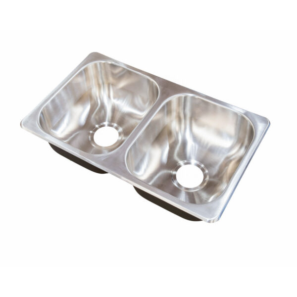Lippert Stainless Steel Sink, Double Bowl Drawn, 16 x 27 Inch, Silver