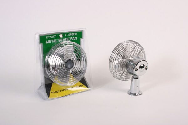 Madison Accessories 12-Volt Oscillating Fan, 7-1/2 Inch, 2-Speed, Silver