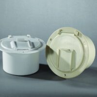 RV Designer 50 Amp Round Electrical Cord Hatch, 4.6 Inch, Polar White