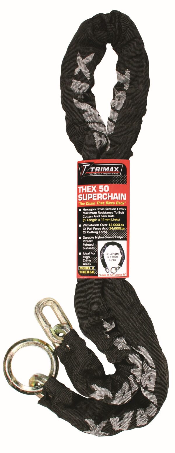 Trimax T-HEX 10mm Security Chain, 5 Feet, Black Nylon Sleeve