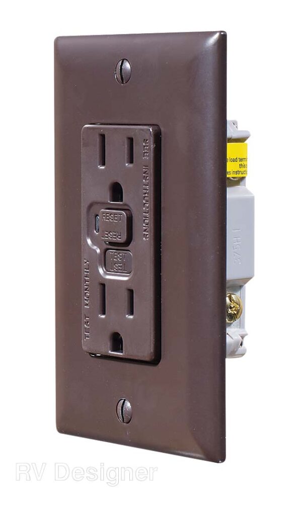 RV Designer GFCI Dual Receptacle, Brown with Cover
