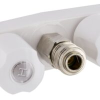 Phoenix Products Exterior Spray Port, Hot and Cold, Compact, White Knob Handles