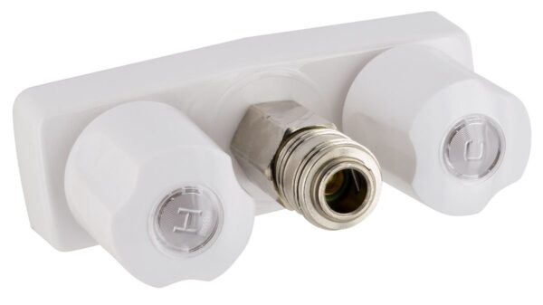 Phoenix Products Exterior Spray Port, Hot and Cold, Compact, White Knob Handles