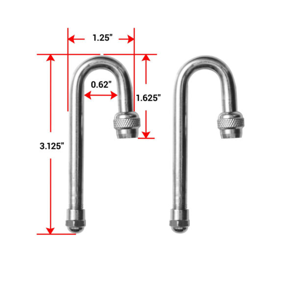 Pacific Dualies Valve Stem Extension, 3-1/8", 180 Degree, Silver, Set of 2