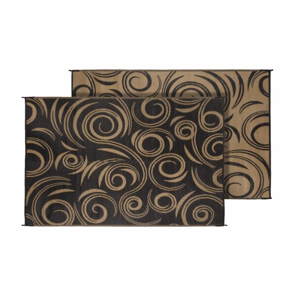Faulkner 20' x 8' Reversible Polypropylene Outdoor Patio Mat, Black/Beige Swirl