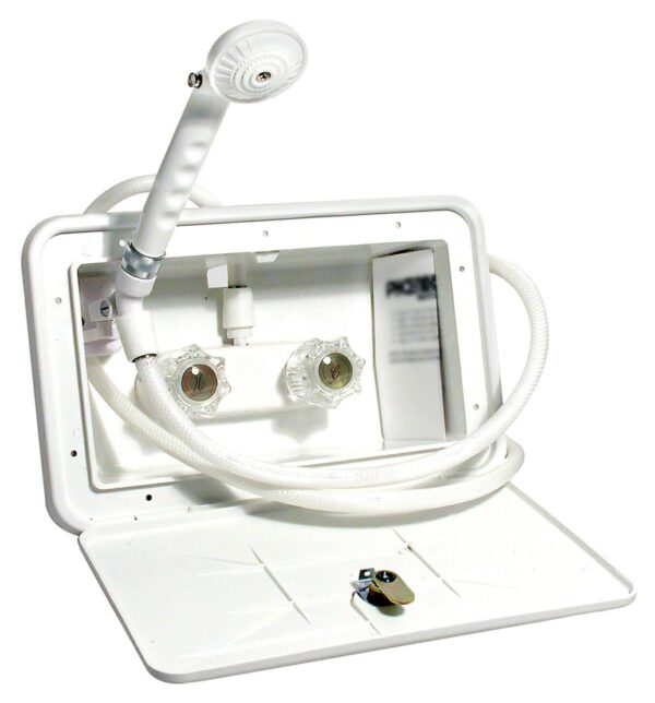 Phoenix Products Exterior Shower Unit, White, with Hand Held Head and Key Lock