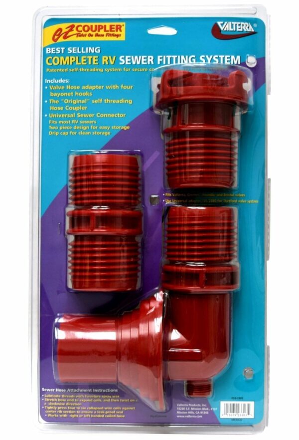 Valterra EZ Coupler 3-Piece Sewer Connector Kit, Red