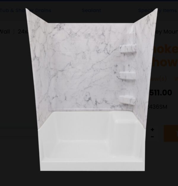 Specialty Recreation Marble Shower Surround, 24" x 36" x 66", Gray and White