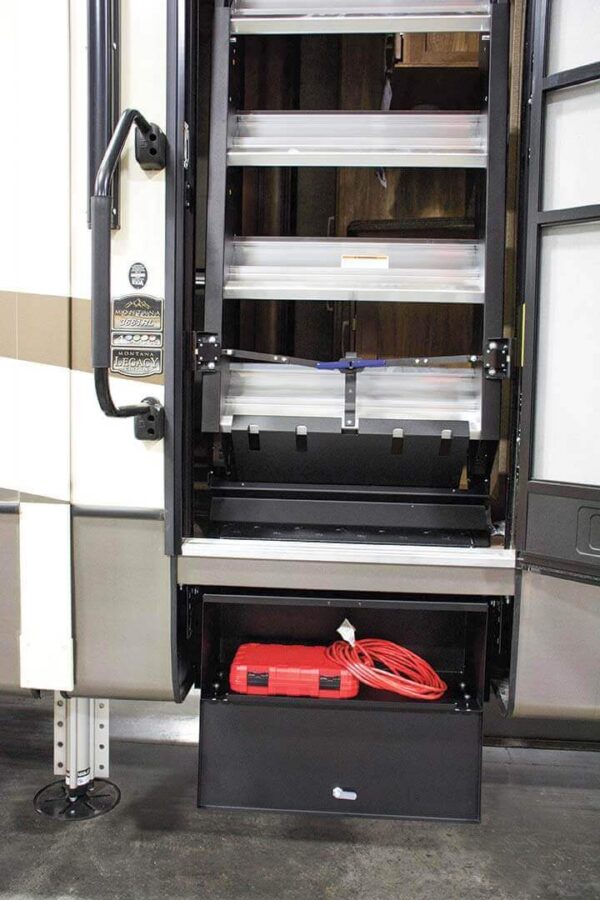 MORryde RV Storage Cabinet, 27-3/4" W × 10" D × 10-1/2" H, Black Steel