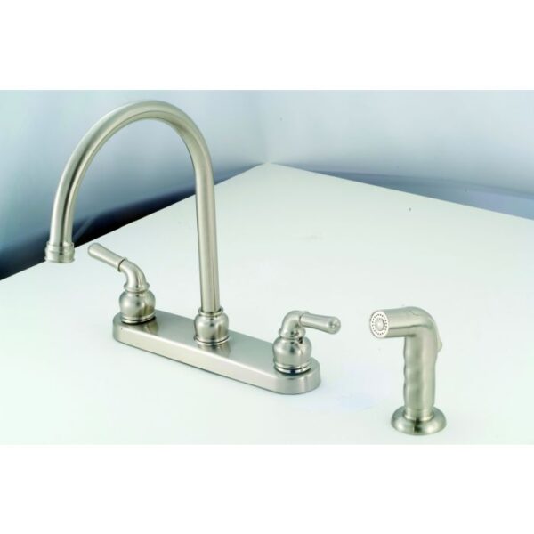 Empire 8 Inch Kitchen Faucet with Teapot Handles and Sprayer, Brushed Nickel