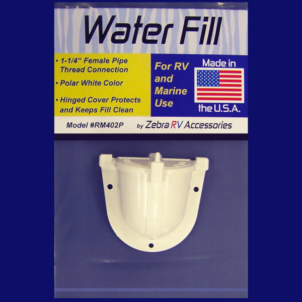 Zebra RV Fresh Water Inlet, 1.25 Inch Female Threads, Polar White
