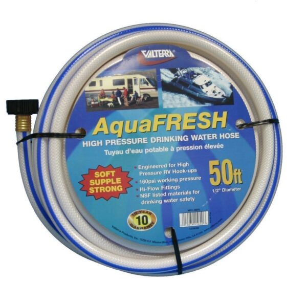 Valterra Fresh Water Hose 50 ft, 1/2 Inch, 160 PSI, White
