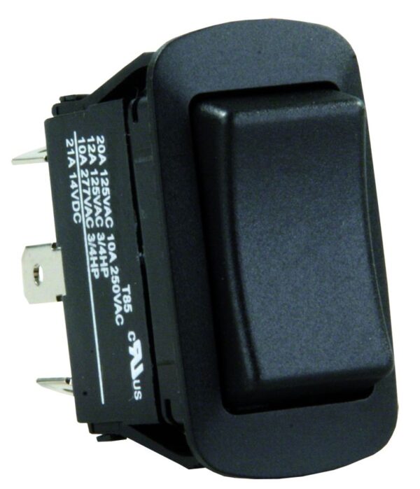 JR Products DPDT Rocker Switch, On-Off-On, 10-20A, Black
