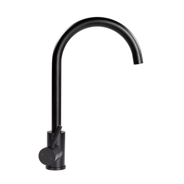 Lippert Black Stainless Steel Kitchen Faucet, Single Hole Deck Mount, High Arc Spout, Lever Handle