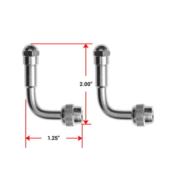 Pacific Dualies Valve Stem Extension, 2", 90 Degree, Silver, Set of 2