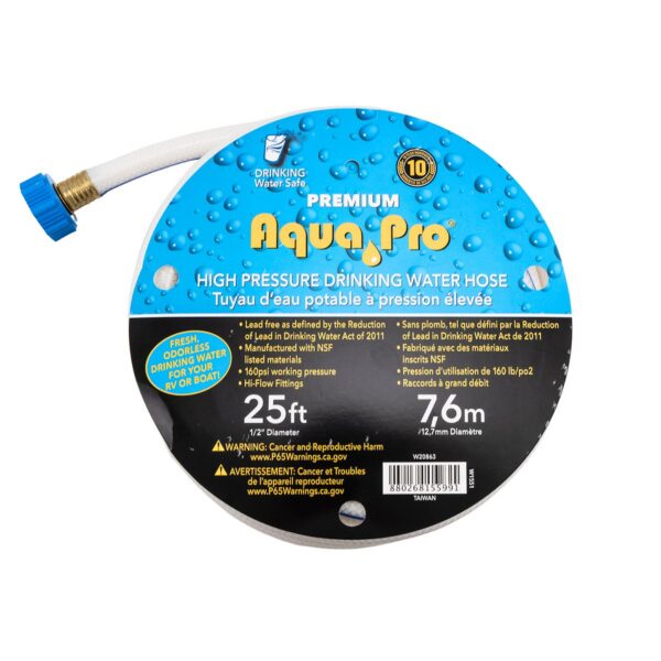 Aqua Pro 25 Foot Fresh Water Hose, 1/2 Inch ID, 160 PSI, White