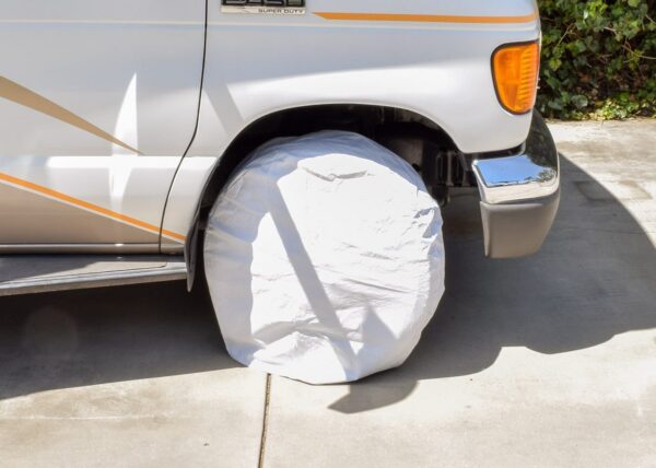 Valterra RV Tire Covers, 24-26" Diameter, White Cotton-Lined Vinyl, Set of 2