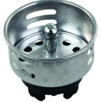 JR Products Push-In Sink Strainer Basket, Silver with Black, Die-Cast Steel