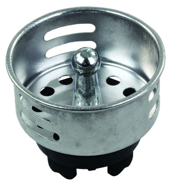 JR Products Push-In Sink Strainer Basket, Silver with Black, Die-Cast Steel