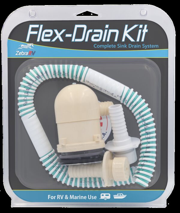 Zebra RV Waste Water Drain Assembly with Evacuation Flange and Hose