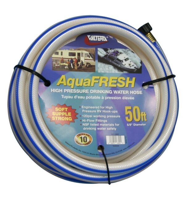 Valterra Water Hose 50 ft, 5/8 Inch, 120 PSI, White