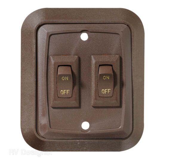 RV Designer Dual Rocker Switch, 14 Volt, 20 Amp, Brown