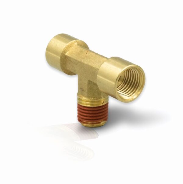 Suburban Propane T-Connection Adapter, 1/4 Inch Male Flare to Male Threads, Gold