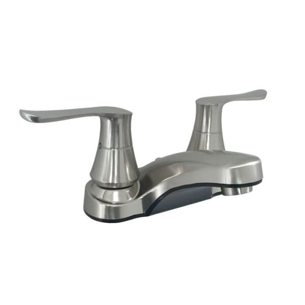 Empire Lavatory Faucet, 4" Centre, Two-Lever, Low-Arc Spout, Brass, Brushed Nickel