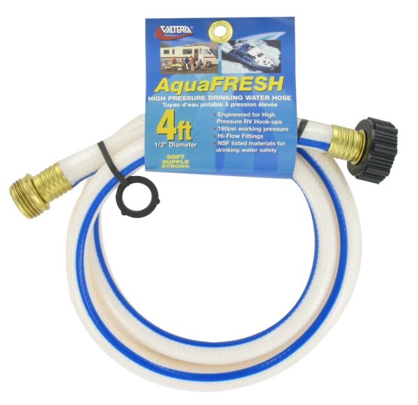Valterra Fresh Water Hose 4 ft, 1/2 Inch, 160 PSI, White