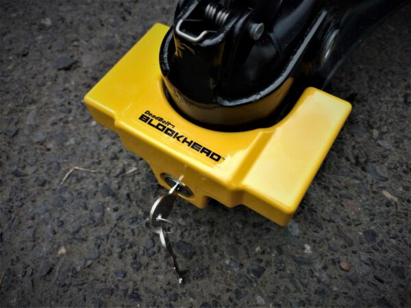 DeadBolt Trailer Coupler Lock, 2 to 2-5/16 Inch, Barbell Style, Yellow
