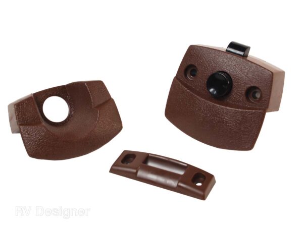 RV Designer Interior Door Handle, Push-Button, Brown