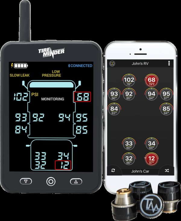 Minder Research TireMinder A1 AS TPMS, 4 Sensors, 5.5 Inch Display, Smart Technology Compatible
