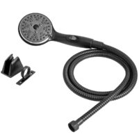 Dura Faucet Hand Held Shower Head and Hose Kit, Four Spray Settings, Stainless, Black