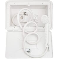 Dura Faucet Exterior Shower with Hose and Lock, White