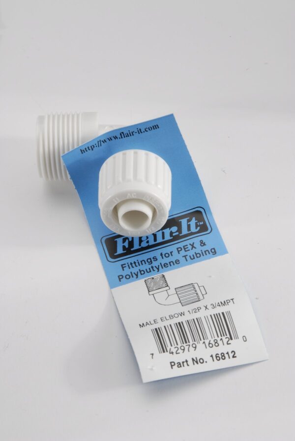 Flair-It Compression to Male Thread Elbow, 1/2 to 3/4 Inch, 90 Degree, White