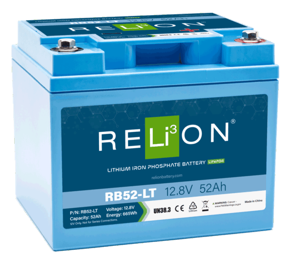 RELiON 12 Volt 52 Ah Lithium Deep Cycle Battery, Cold Weather