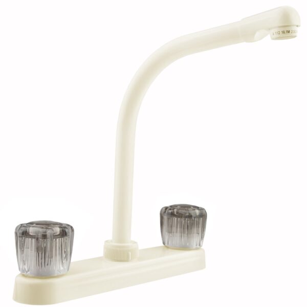 Dura Faucet RV Kitchen Faucet, High Arc, Dual Knob, White