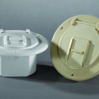RV Designer 30 Amp Round Electrical Cord Hatch, 4.3 Inch, Colonial White
