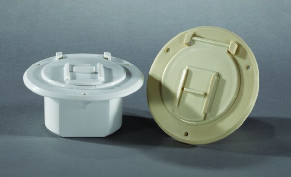 RV Designer 30 Amp Round Electrical Cord Hatch, 4.3 Inch, Colonial White