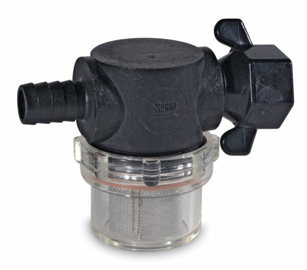 SHURflo Fresh Water Pump Strainer, 1/2 Inch Hose Barb Inlet, Stainless Steel Filter